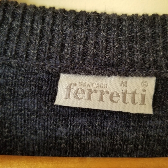 Vintage Ferretti Alpaca Blend Wool V-Neck Pullover Sweater Heathered Navy Size M - Picture 3 of 7